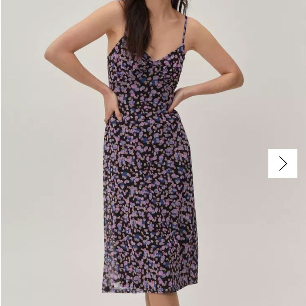 NWT Nasty Gal Printed Mesh Cup Midi Dress Dot Floral Print Size US 10